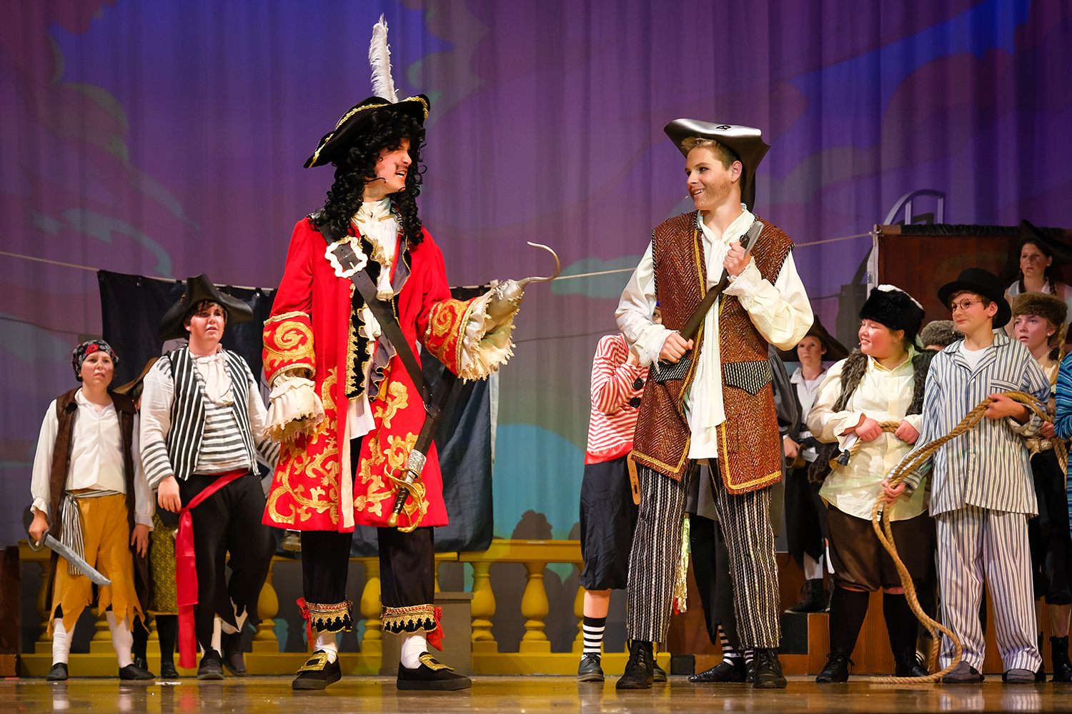 Kids acting as Captain Hook and Pirates in Peter Pan the Musical