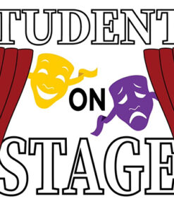 Students on Stage Logo - Drama Masks and Curtains